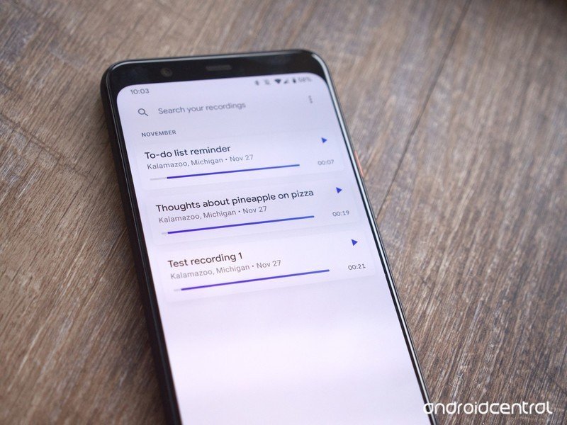 The Recorder app on a Pixel 4 XL