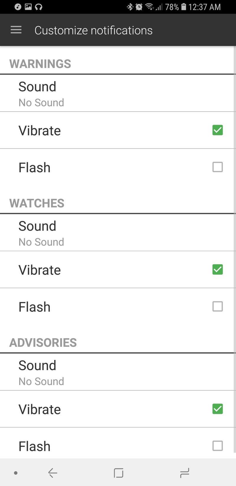 1Weather alert settings