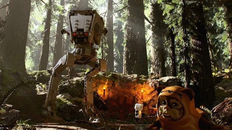 AT-ST and Ewok on the forest moon of Endor Lego Star Wars the Skywalker Saga