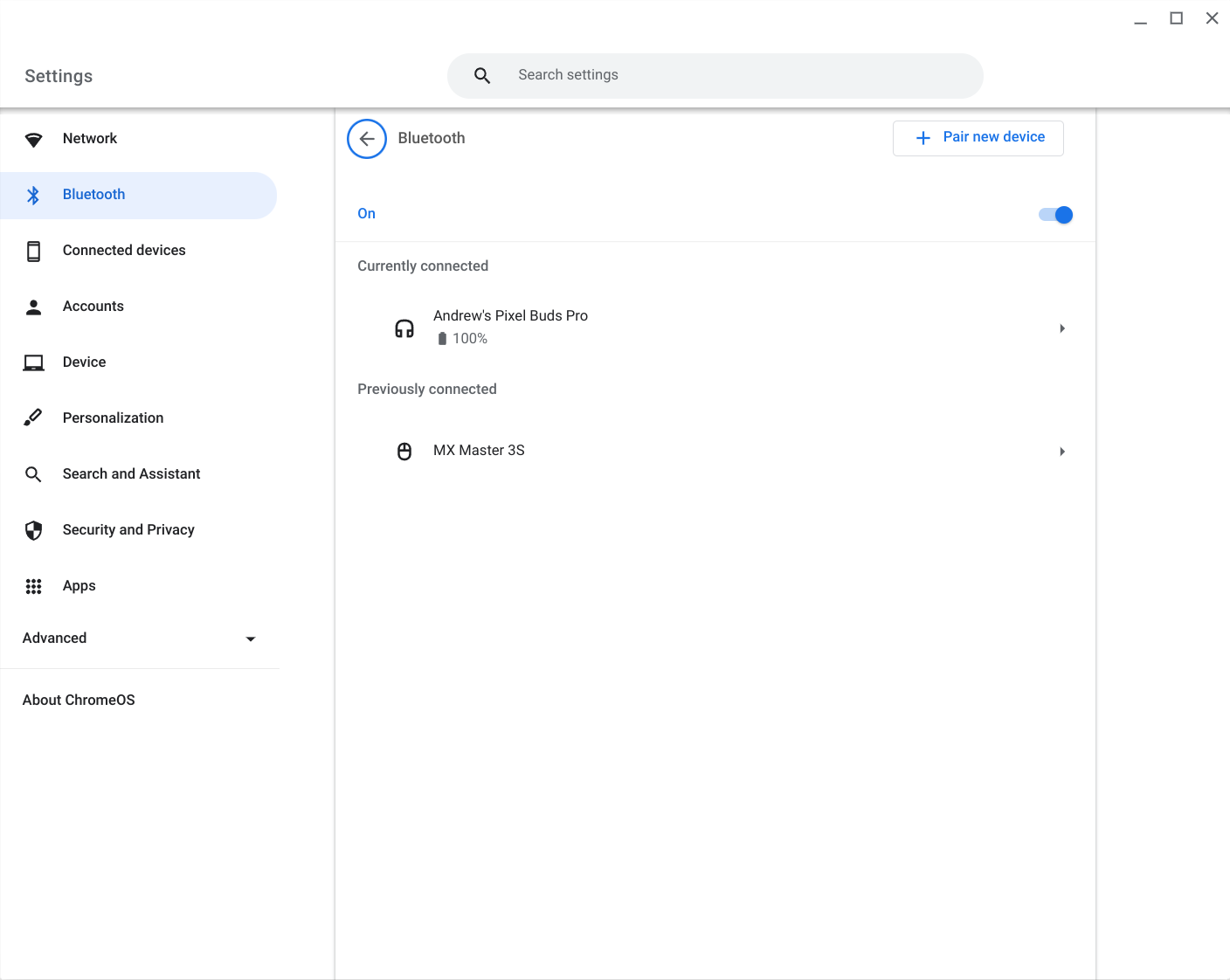 Pixel Buds Pro connected to Chromebook