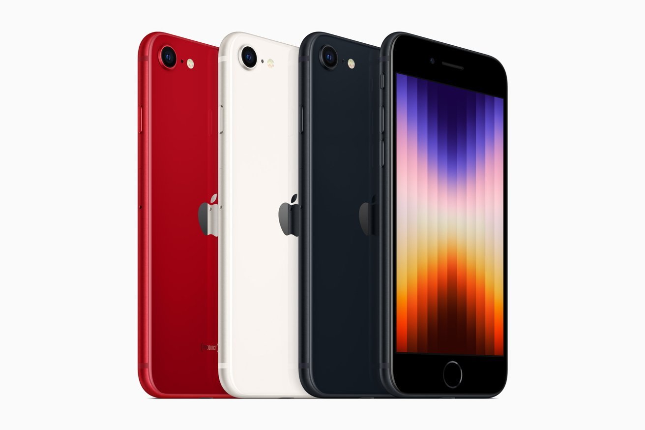 The iPhone SE and its three colors at launch.