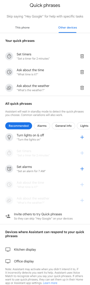 Nest Hub Max Quick Phrases