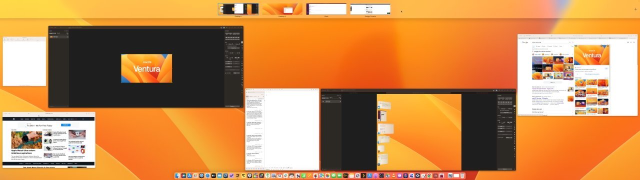Even with an ultrawide monitor, having different Spaces (top) helps you switch between jobs