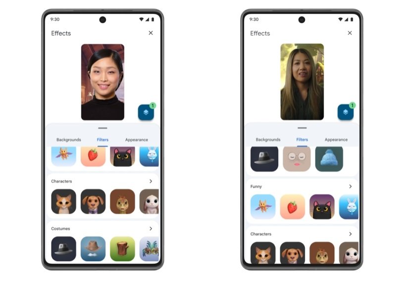 Google is rolling out additional flair options for mobile-based Meet users, like stacked effects.