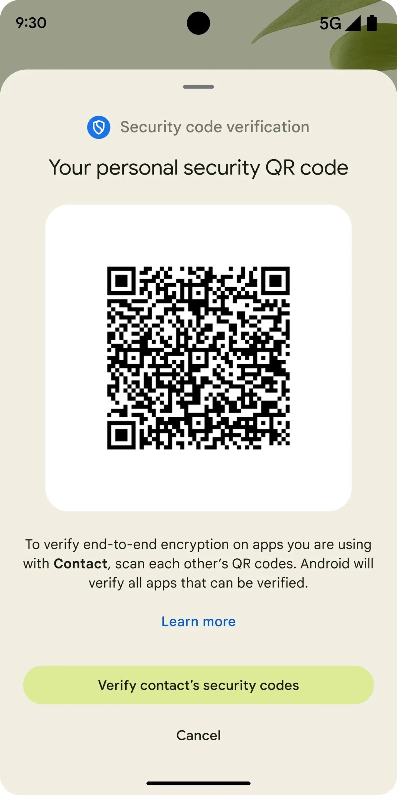Android system key verifier app scanning a QR code