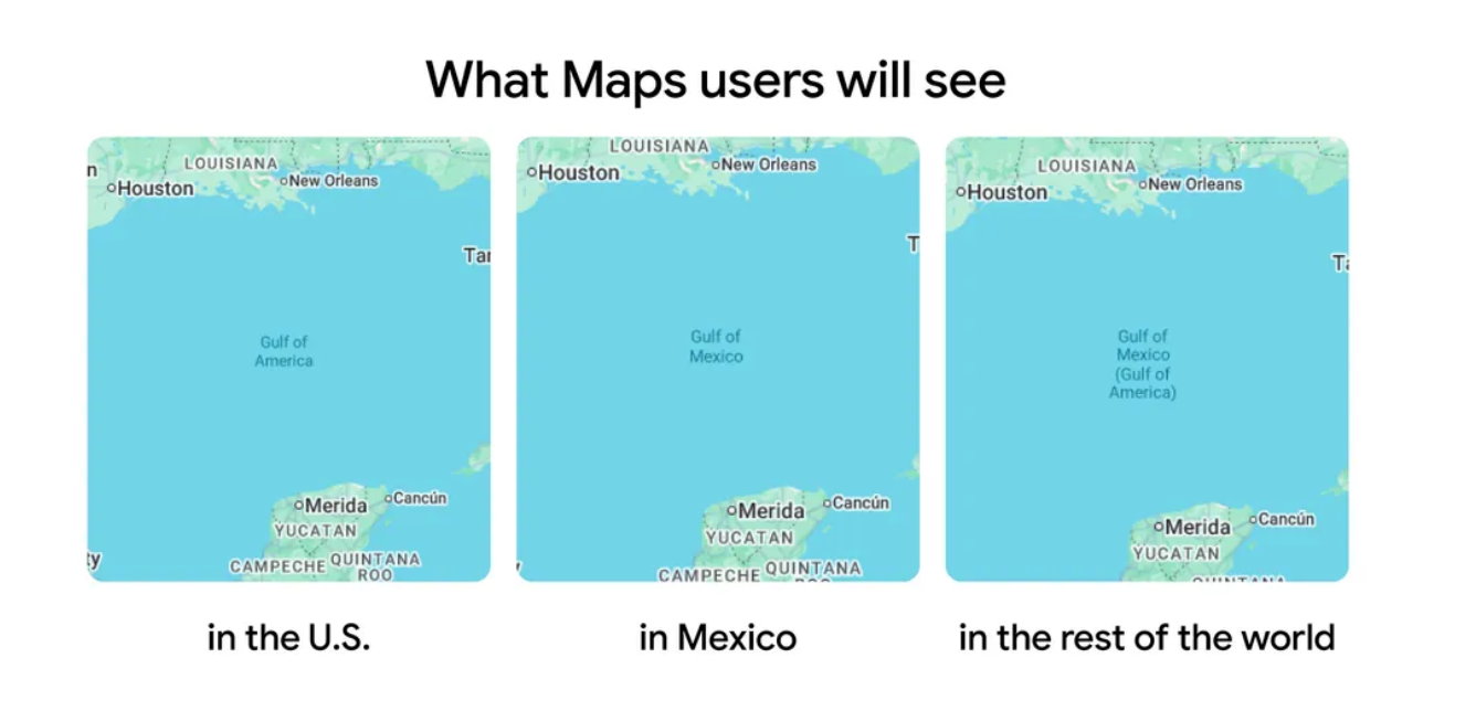 Google's graphic showing Google Maps names in different regions.