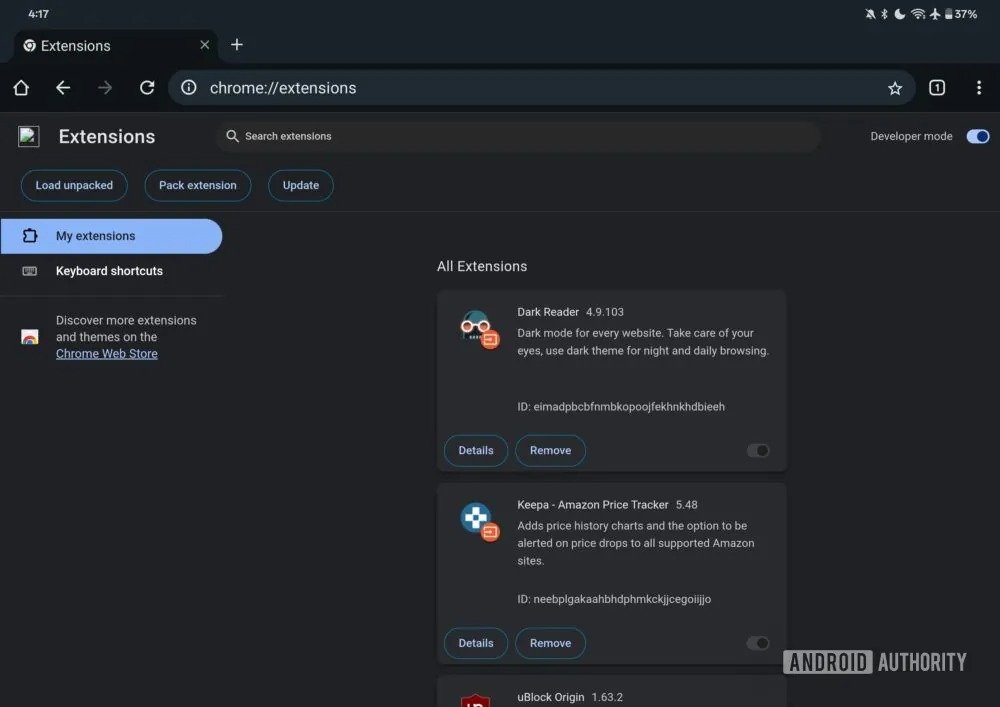 browser extension support for Chrome on Android