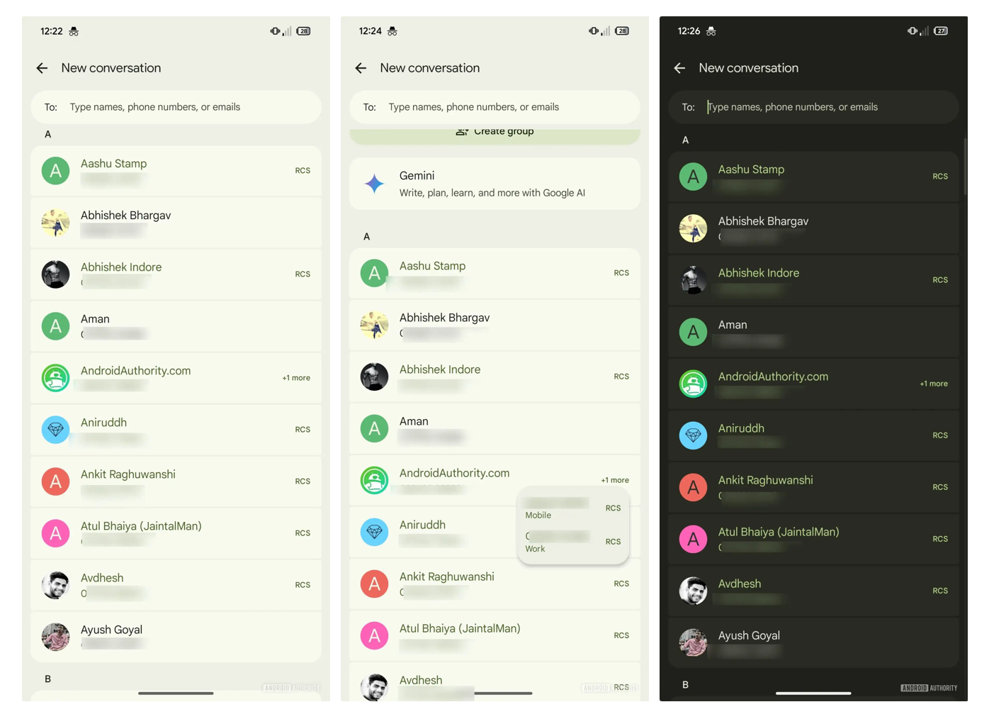 The color codes and badges for RCS chats in Google Messages.
