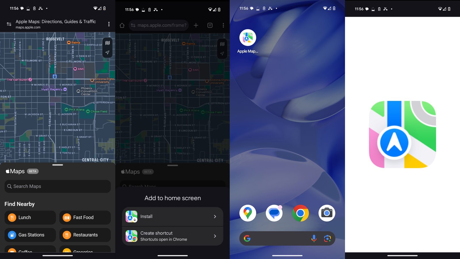 Adding the Apple Maps web client to the Pixel 9a.