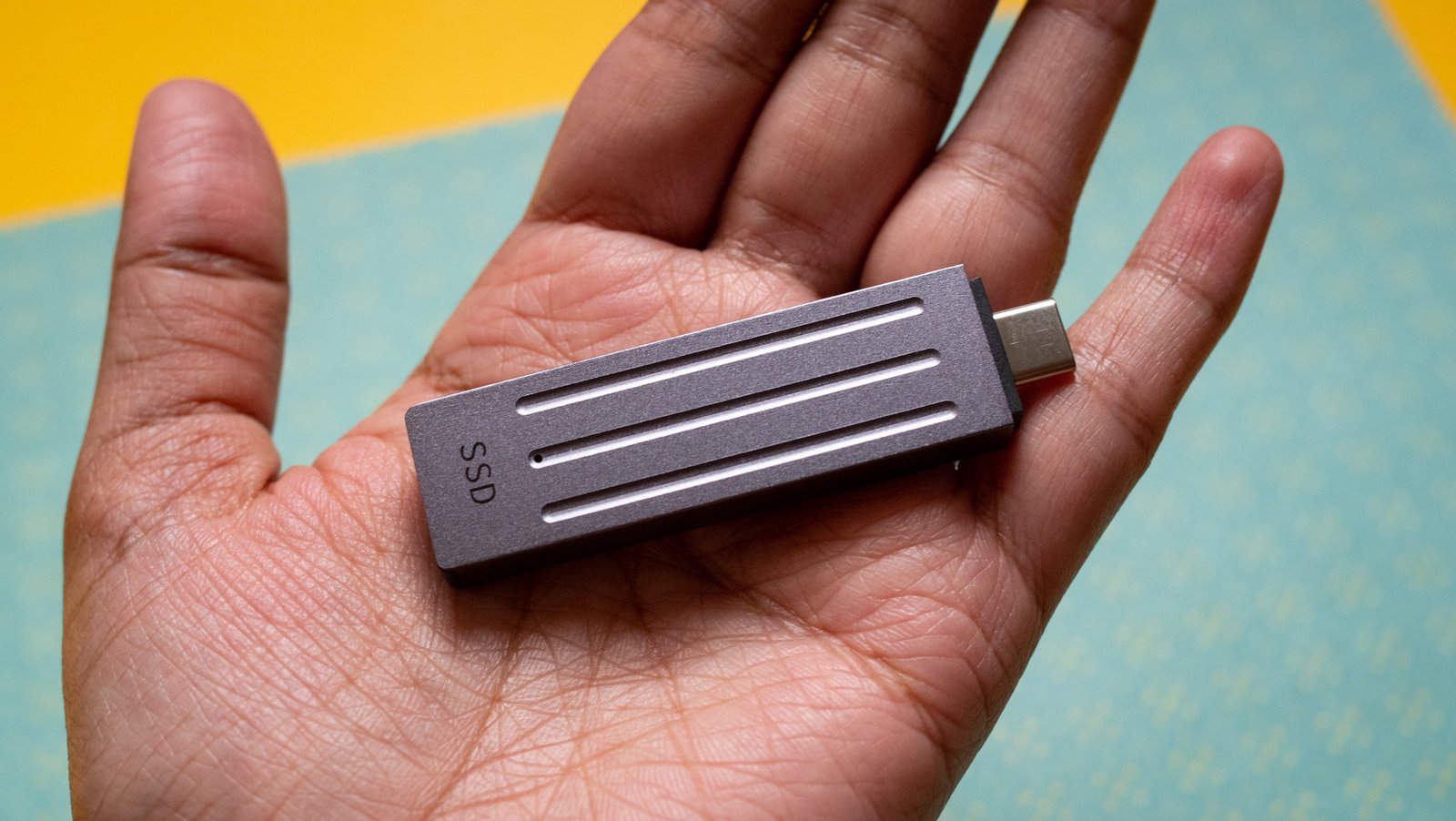 Seagate's Ultra Compact SSD against colorful background