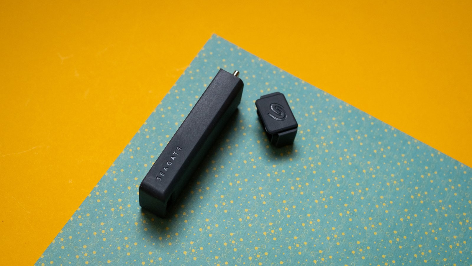 Seagate's Ultra Compact SSD against colorful background