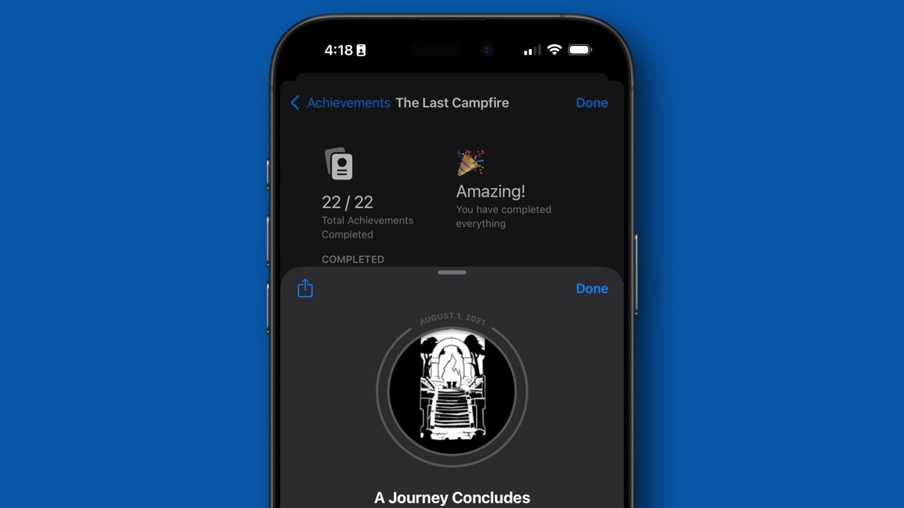 Smartphone screen showing completed achievements for a game.