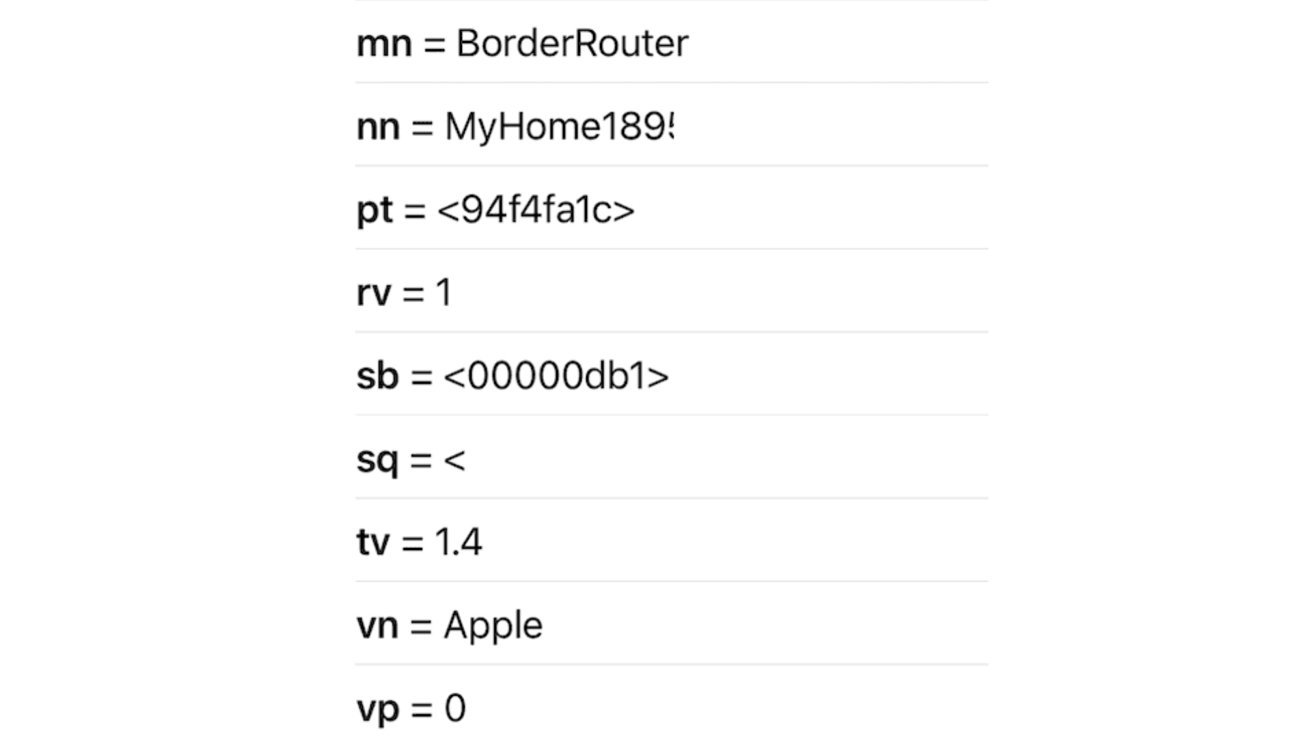 Settings list showing various Thread network details.
