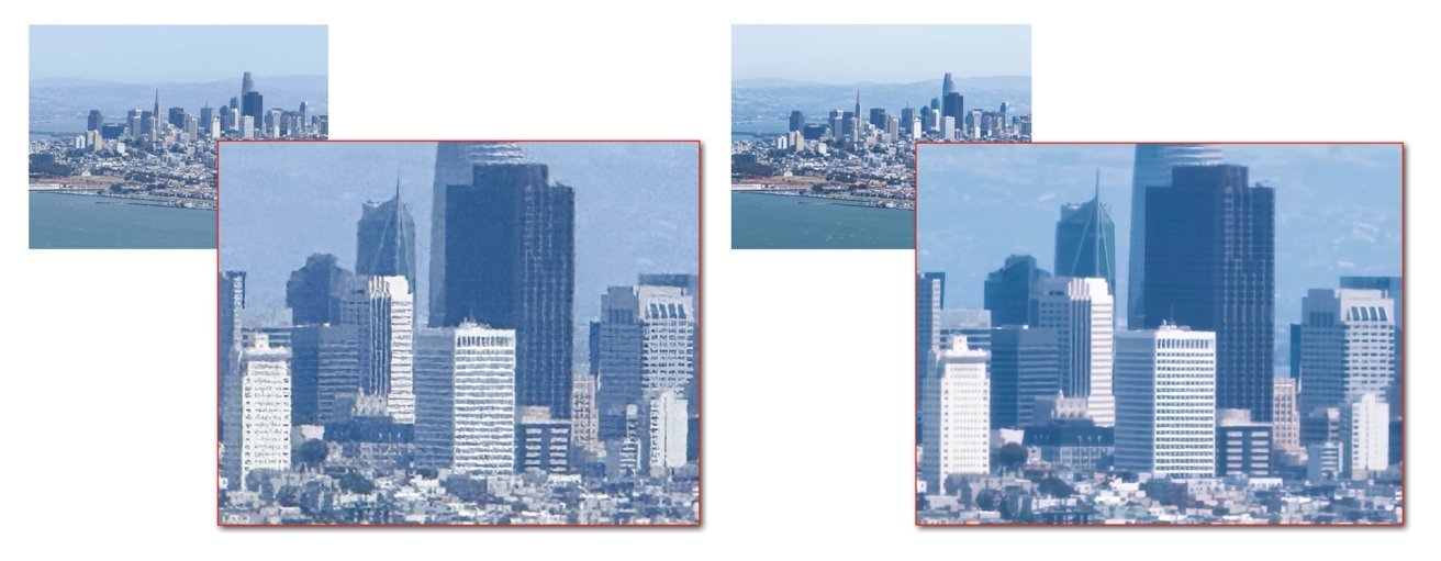 Comparison between two cityscape images, one clearer and more detailed than the other.